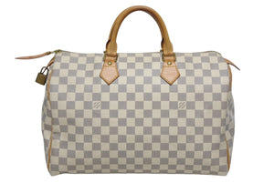LOUIS VUITTON ルイヴィトン スピーディ35 ダミエ アズール ハンドバッグ N41535 ホワイト ベージュ 美品 中古 4b009812