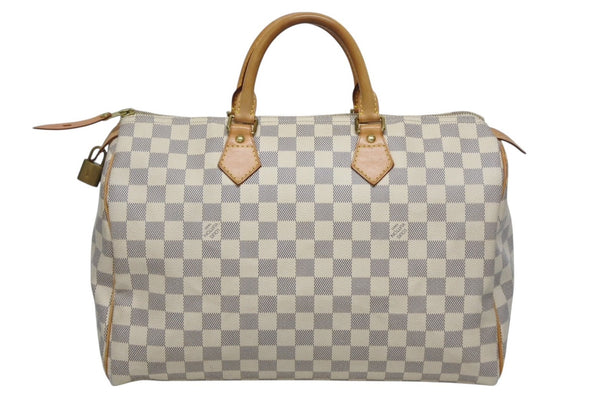 LOUIS VUITTON ルイヴィトン スピーディ35 ダミエ アズール ハンドバッグ N41535 ホワイト ベージュ 美品 中古 4b009812