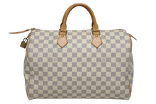 画像をギャラリービューアに読み込む, LOUIS VUITTON ルイヴィトン スピーディ35 ダミエ アズール ハンドバッグ N41535 ホワイト ベージュ 美品 中古 4b009812