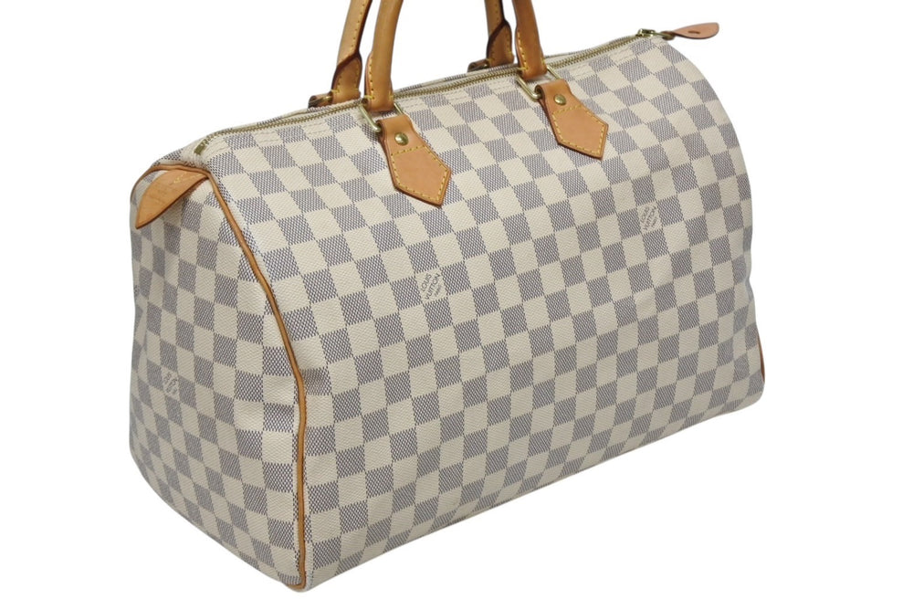 LOUIS VUITTON Speedy 35 Damier Azur Handbag N41535 White Beige Good Condition Used 4b009812