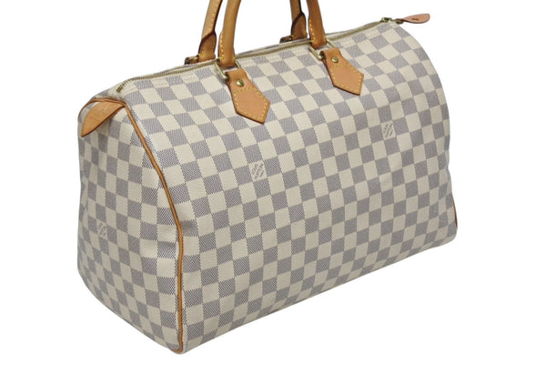 LOUIS VUITTON ルイヴィトン スピーディ35 ダミエ アズール ハンドバッグ N41535 ホワイト ベージュ 美品 中古 4b009812