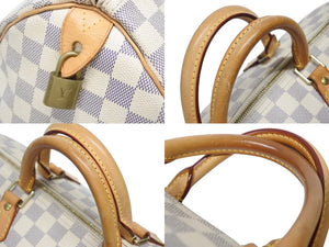 LOUIS VUITTON ルイヴィトン スピーディ35 ダミエ アズール ハンドバッグ N41535 ホワイト ベージュ 美品 中古 4b009812