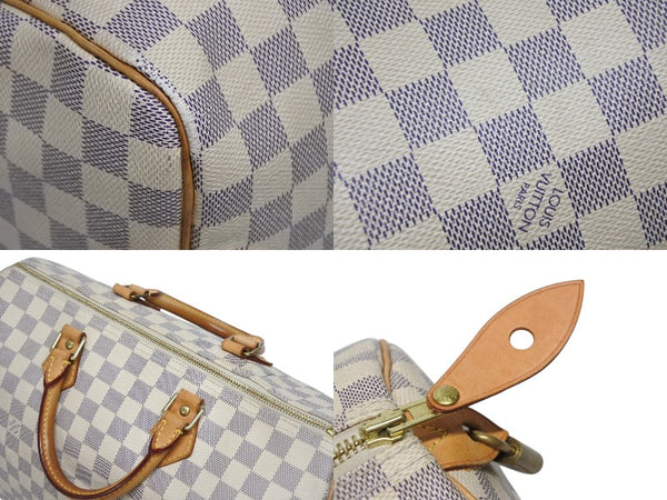LOUIS VUITTON ルイヴィトン スピーディ35 ダミエ アズール ハンドバッグ N41535 ホワイト ベージュ 美品 中古 4b009812