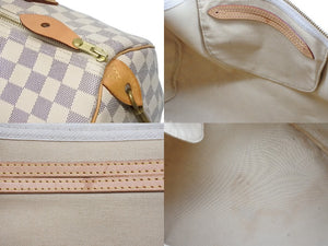 LOUIS VUITTON ルイヴィトン スピーディ35 ダミエ アズール ハンドバッグ N41535 ホワイト ベージュ 美品 中古 4b009812