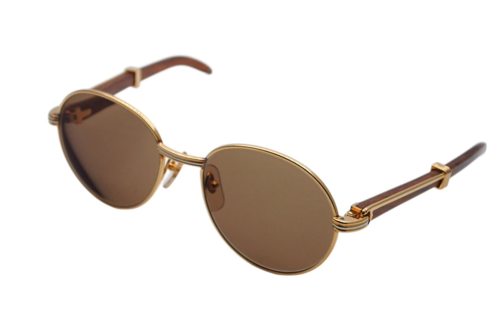 CARTIER カルティエ オーバル サングラス アイウェア サイズ52□18 130 トリニティ ウッドテンプル ゴールド GP 美品 中古 4b009836