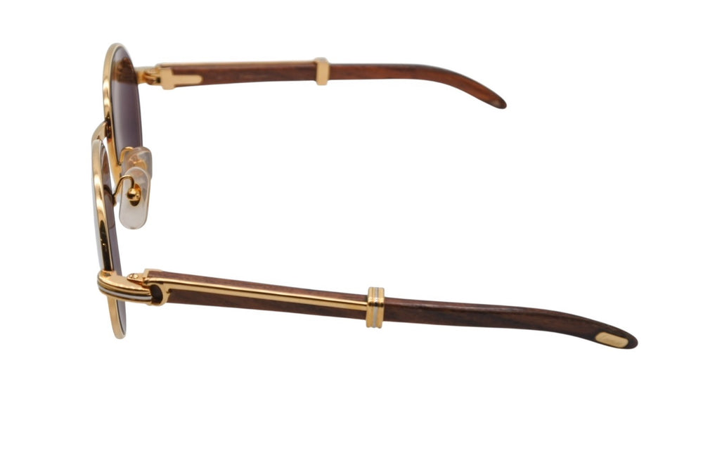 CARTIER Oval Sunglasses Eyewear Size 52□18 130 Trinity Wood Temple Gold GP Good Condition Used 4b009836
