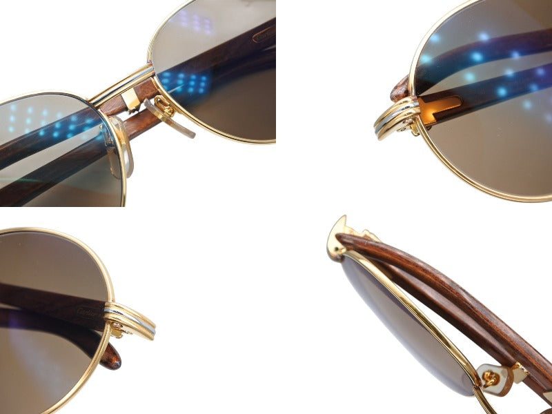 CARTIER Oval Sunglasses Eyewear Size 52□18 130 Trinity Wood Temple Gold GP Good Condition Used 4b009836