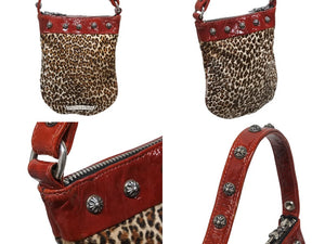 極美品 CHROME HEARTS クロムハーツ ミニハンドバッグ クロスボール ハラコレザー レオパード シルバー金具 中古 4b009845