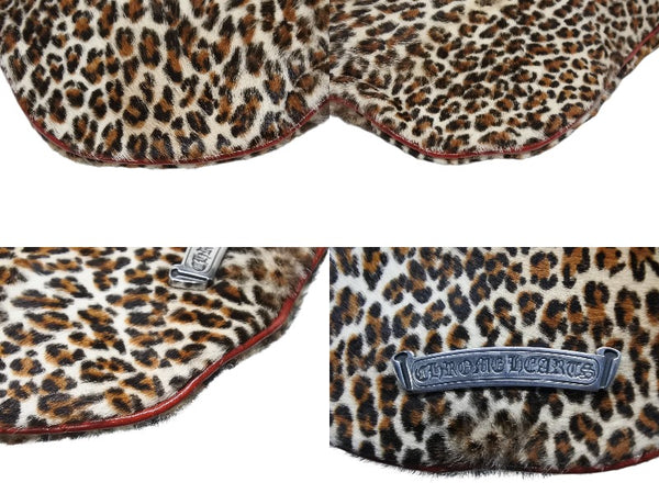 極美品 CHROME HEARTS クロムハーツ ミニハンドバッグ クロスボール ハラコレザー レオパード シルバー金具 中古 4b009845