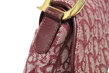 画像をギャラリービューアに読み込む, CHRISTIAN DIOR クリスチャンディオール トロッター柄 サドルバッグ ハンドバッグ キャンバス ボルドー ゴールド 美品 中古 4b009864