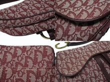 画像をギャラリービューアに読み込む, CHRISTIAN DIOR クリスチャンディオール トロッター柄 サドルバッグ ハンドバッグ キャンバス ボルドー ゴールド 美品 中古 4b009864