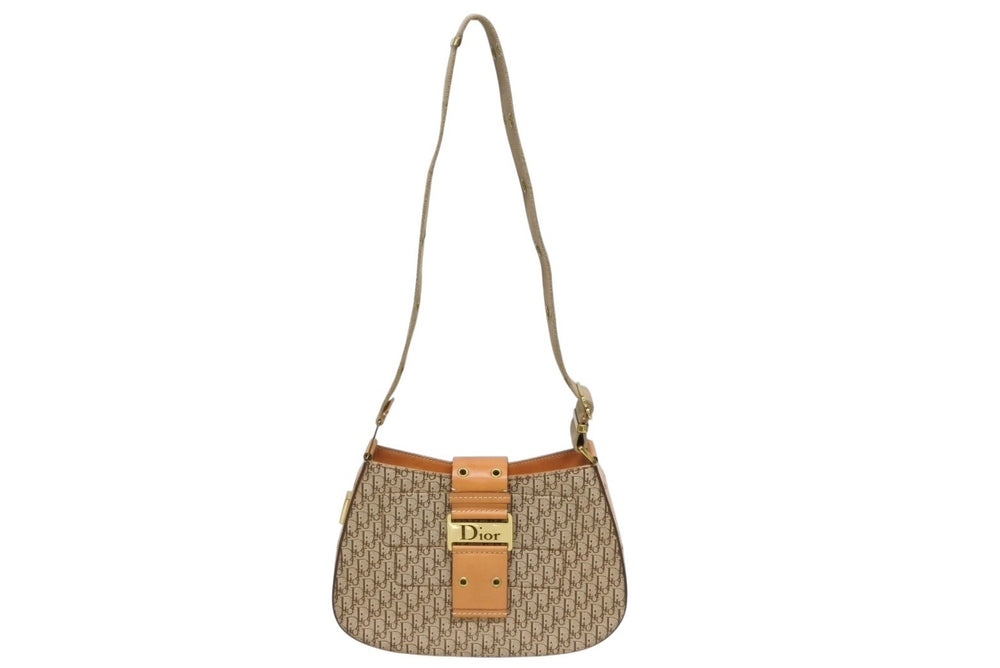 CHRISTIAN DIOR Christian Dior One Shoulder Bag Street Chic Trotter Line Beige Brown Gold Hardware Good Condition Used 4b009868