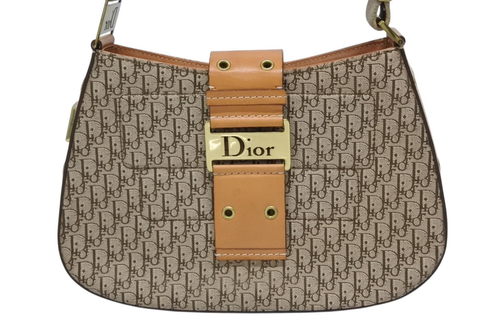 CHRISTIAN DIOR Christian Dior One Shoulder Bag Street Chic Trotter Line Beige Brown Gold Hardware Good Condition Used 4b009868