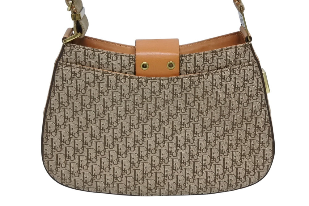 CHRISTIAN DIOR クリスチャンディオール ワンショルダーバッグ ストリートシック トロッターライン ベージュ ブラウン ゴールド金具 美品 中古 4b009868