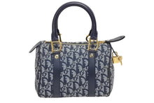 画像をギャラリービューアに読み込む, 極美品 Christian Dior ディオール ハンドバッグ ミニボストン トロッター ネイビー スピーディ 20cm 中古 4b009870