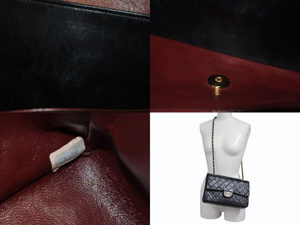 CHANEL シャネル マトラッセ25 Wフラップ Wチェーンショルダーバッグ 0番台 ココマーク ラムスキン ゴールド金具 美品 中古 4b009882