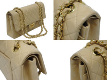 画像をギャラリービューアに読み込む, CHANEL シャネル マトラッセ25 Wフラップ Wチェーンショルダーバッグ ココマーク ラムスキン ベージュ 5番台 ゴールド金具 良品 中古 4b009883