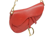 画像をギャラリービューアに読み込む, Christian Dior クリスチャンディオール ハンドバッグ サドルバック レザー レッド MU0021 ゴールド金具 美品 中古 4b009889