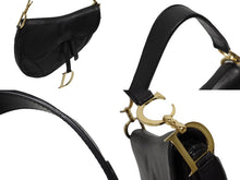 画像をギャラリービューアに読み込む, Christian Dior クリスチャンディオール ハンドバッグ サドルバック ブラック カーフ MU0060 ゴールド金具 美品 中古 4b009890
