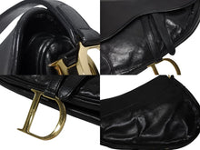 画像をギャラリービューアに読み込む, Christian Dior クリスチャンディオール ハンドバッグ サドルバック ブラック カーフ MU0060 ゴールド金具 美品 中古 4b009890