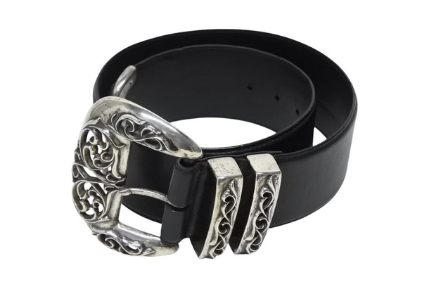 CHROME HEARTS LARGE BLT CLASSIC 3PC Large Classic 3PC Order Leather Belt Silver Good Condition Used 4a000084