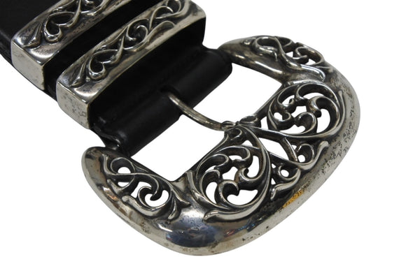 CHROME HEARTS LARGE BLT CLASSIC 3PC Large Classic 3PC Order Leather Belt Silver Good Condition Used 4a000084