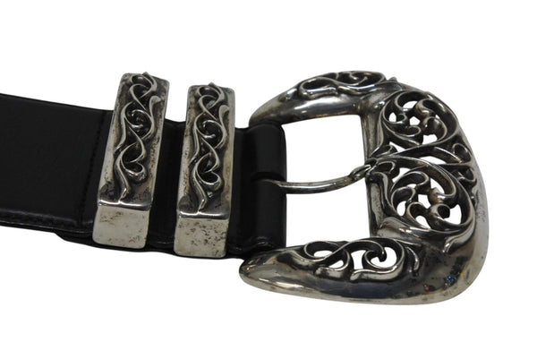 CHROME HEARTS LARGE BLT CLASSIC 3PC Large Classic 3PC Order Leather Belt Silver Good Condition Used 4a000084