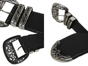 CHROME HEARTS LARGE BLT CLASSIC 3PC Large Classic 3PC Order Leather Belt Silver Good Condition Used 4a000084