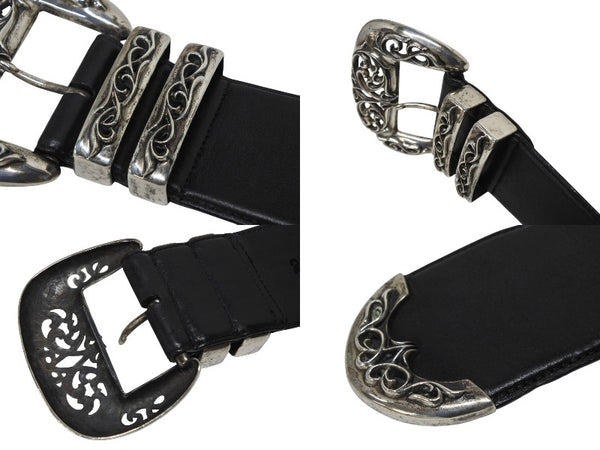 CHROME HEARTS LARGE BLT CLASSIC 3PC Large Classic 3PC Order Leather Belt Silver Good Condition Used 4a000084