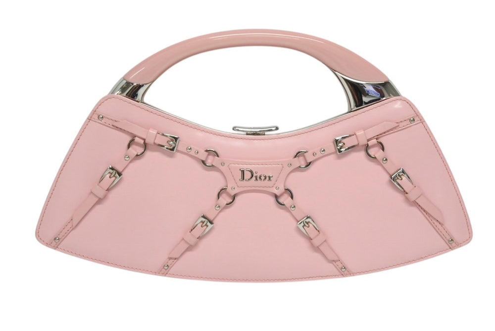 Very Good Condition Christian Dior Punk Handbag 13-MA-1003 Calf Leather Pink Galliano Period Silver Hardware Used 4b009906