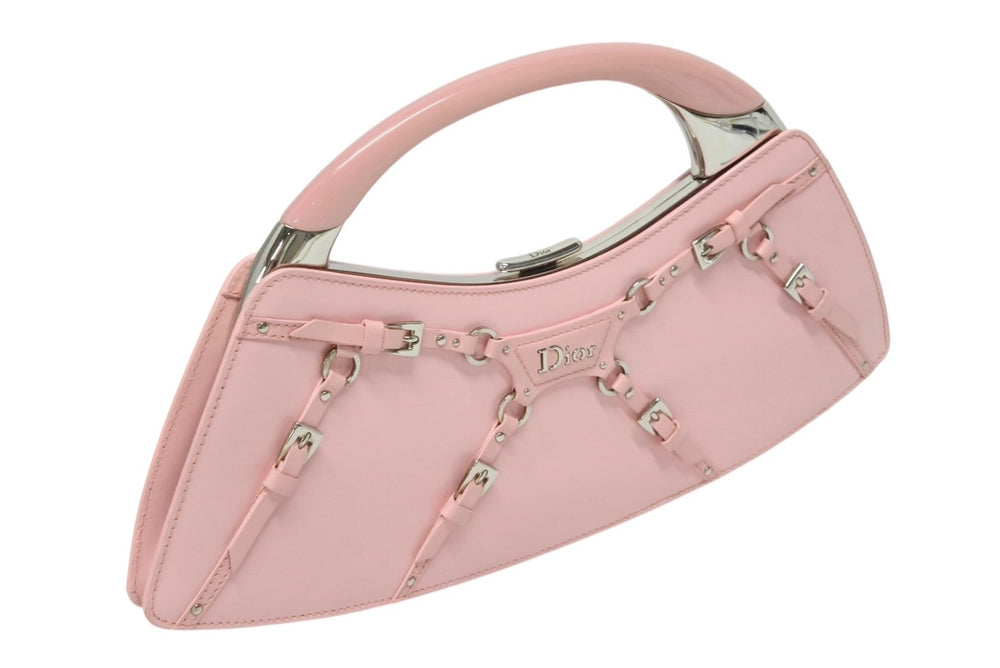 極美品 Christian Dior クリスチャンディオール パンク ハンドバッグ 13-MA-1003 カーフレザー ピンク ガリアーノ期 シルバー金具 中古 4b009906