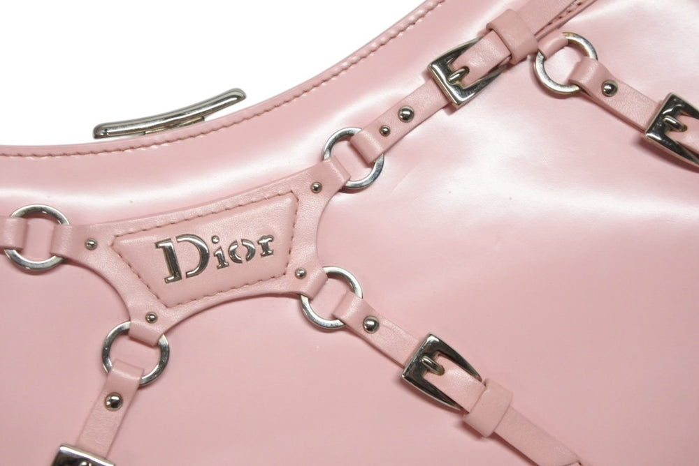 極美品 Christian Dior クリスチャンディオール パンク ハンドバッグ 13-MA-1003 カーフレザー ピンク ガリアーノ期 シルバー金具 中古 4b009906