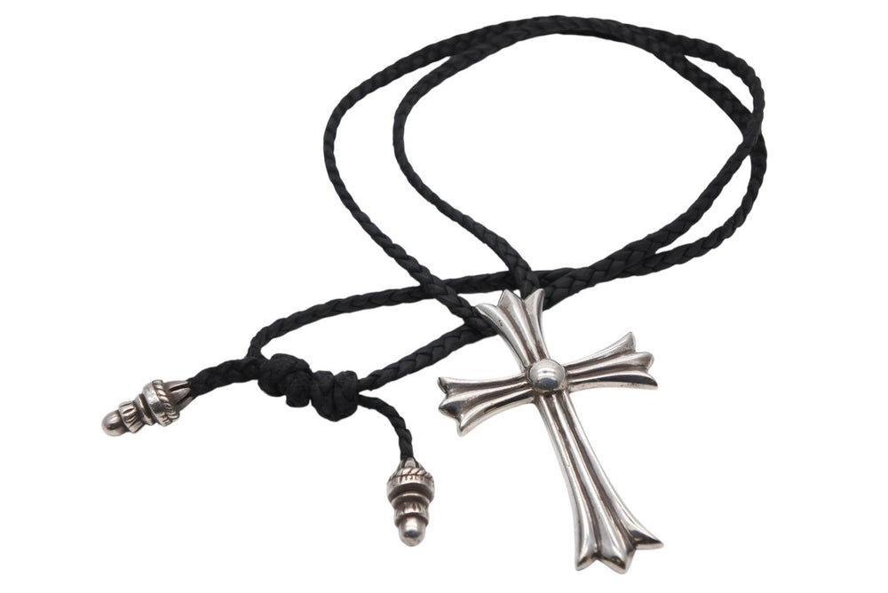 Very good condition CHROME HEARTS CH CROSS LRG Large CH Cross W Boro Chip Necklace Weight approx. 64.6g Leather Braid Used 4b009912