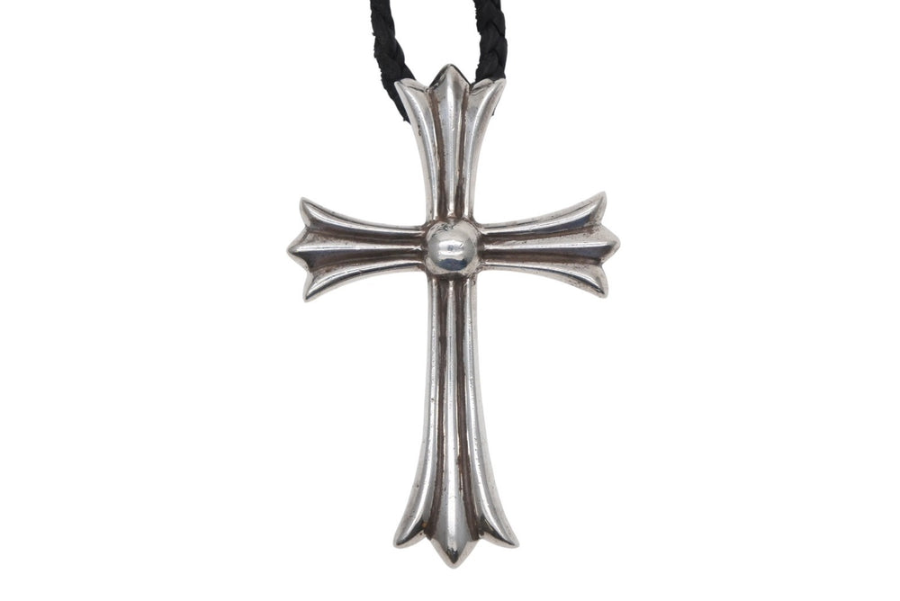 Very good condition CHROME HEARTS CH CROSS LRG Large CH Cross W Boro Chip Necklace Weight approx. 64.6g Leather Braid Used 4b009912