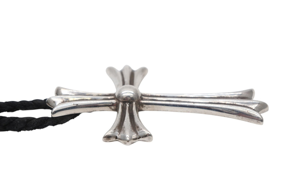 極美品 CHROME HEARTS クロムハーツ CH CROSS LRG ラージCHクロス Wボロチップ ネックレス 重量約64.6g レザーブレイド 中古 4b009912