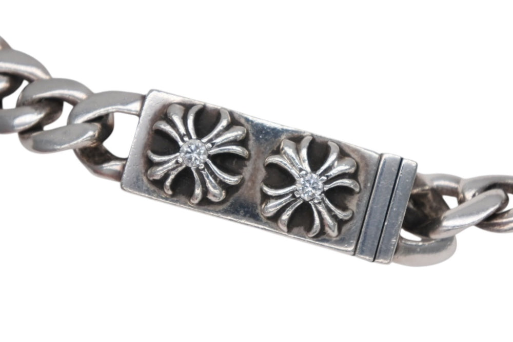 Very Good Condition CHROME HEARTS Mini ID CH Cross Classic Bracelet Pave Diamond Weight Approx. 25.6g 2000 Silver 925 Used 4b009924