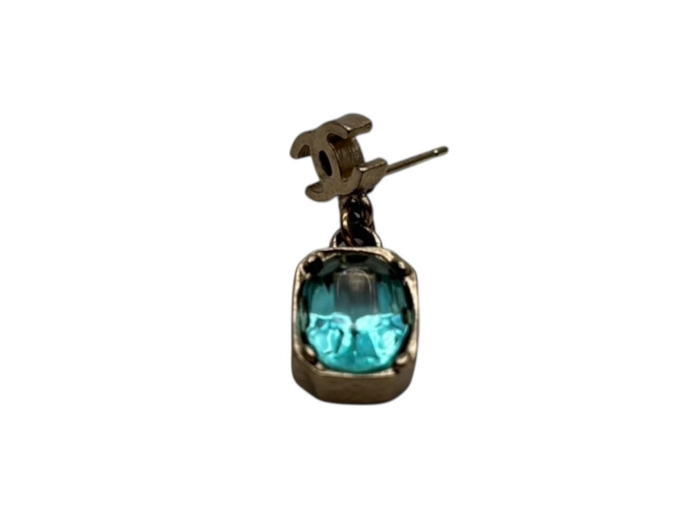 極美品 CHANEL シャネル ココマーク ドロップピアス 重量約4.0g 07A刻印 ラインストーン メタル GP ゴールド ブルー 両耳用 中古 4b009595