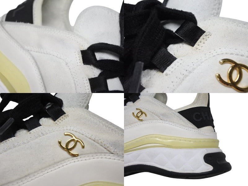 CHANEL CHANEL Low-cut sneakers G35617 Regular price 98019 yen Mixed fiber calfskin White Black Size 38 1/2 Good condition Used 4b009951