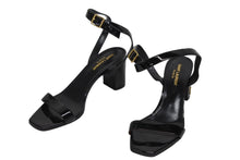 画像をギャラリービューアに読み込む, SAINT LAURENT サンローラン サンダル チャンキーヒール パテントレザー ブラック ゴールド金具 サイズ38 1/2 美品 中古 4b009955