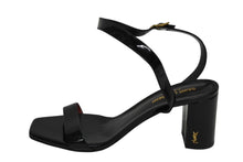 画像をギャラリービューアに読み込む, SAINT LAURENT サンローラン サンダル チャンキーヒール パテントレザー ブラック ゴールド金具 サイズ38 1/2 美品 中古 4b009955