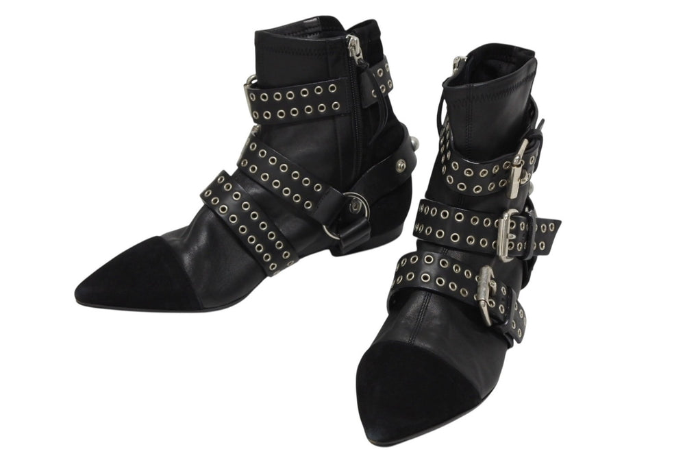 Very Good Condition Isabel Marant Rolling Ankle Boots Suede Leather Black Silver Hardware Size 38 Used 4b009957