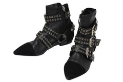 極美品 Isabel Marant イザベル マラン ローリング アンクル ブーツ スウェード レザー ブラック シルバー金具 サイズ38 中古 4b009957