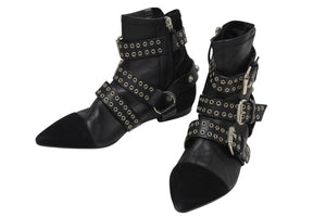 極美品 Isabel Marant イザベル マラン ローリング アンクル ブーツ スウェード レザー ブラック シルバー金具 サイズ38 中古 4b009957