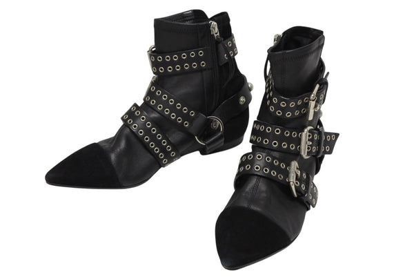 極美品 Isabel Marant イザベル マラン ローリング アンクル ブーツ スウェード レザー ブラック シルバー金具 サイズ38 中古 4b009957