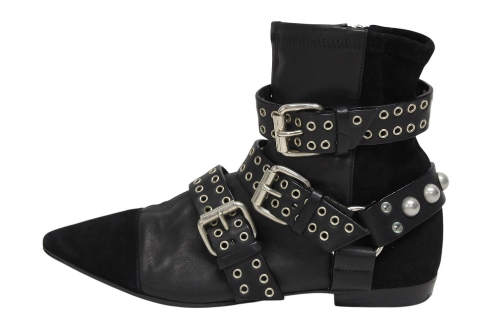 Very Good Condition Isabel Marant Rolling Ankle Boots Suede Leather Black Silver Hardware Size 38 Used 4b009957