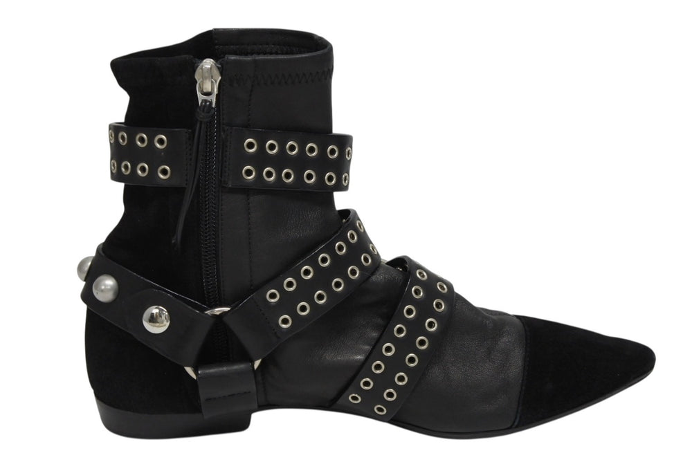 極美品 Isabel Marant イザベル マラン ローリング アンクル ブーツ スウェード レザー ブラック シルバー金具 サイズ38 中古 4b009957