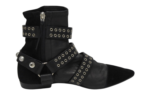 極美品 Isabel Marant イザベル マラン ローリング アンクル ブーツ スウェード レザー ブラック シルバー金具 サイズ38 中古 4b009957