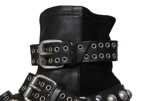 極美品 Isabel Marant イザベル マラン ローリング アンクル ブーツ スウェード レザー ブラック シルバー金具 サイズ38 中古 4b009957