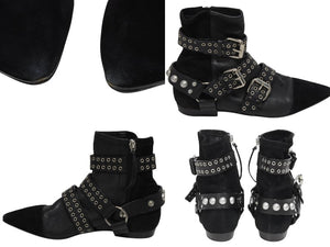 極美品 Isabel Marant イザベル マラン ローリング アンクル ブーツ スウェード レザー ブラック シルバー金具 サイズ38 中古 4b009957