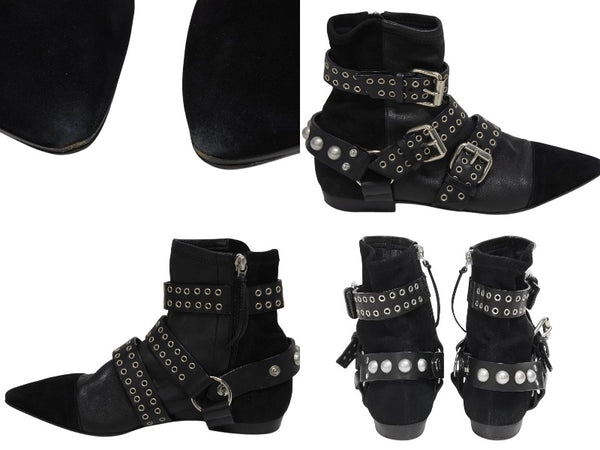 極美品 Isabel Marant イザベル マラン ローリング アンクル ブーツ スウェード レザー ブラック シルバー金具 サイズ38 中古 4b009957